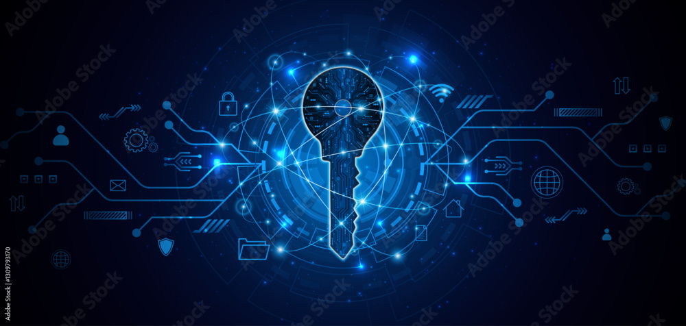 Poster technology circuit board key icon. Cyber ​​data security and privacy concept. modern technology innovation concept background	