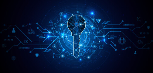 technology circuit board key icon. Cyber ​​data security and privacy concept. modern technology innovation concept background	