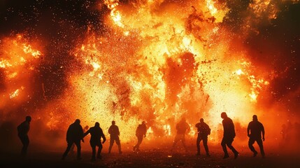 Fototapeta premium A group of people are playing a game in front of a fire