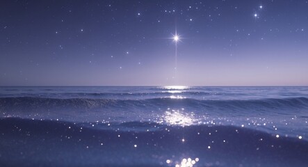 Naklejka premium Ocean horizon with bright shining star light for inspiration and cosmic wonder.