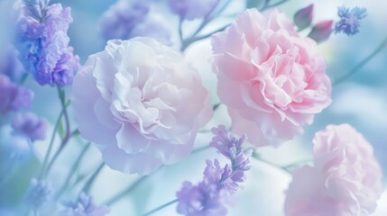 Soft Focus Floral Arrangement with Pastel Hues of Carnations and Lavender