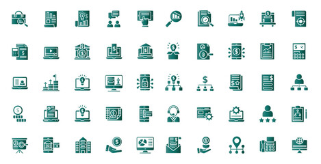 Modern teal business and finance icons set