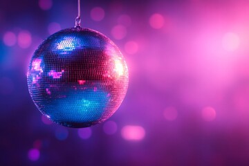 Fototapeta premium Disco Ball Reflecting Pink And Blue Sparkle