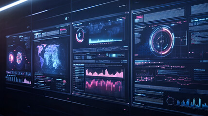 Futuristic Tech Wall Displays Global Data Intriguing Insights