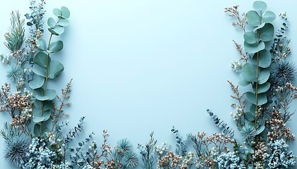 Blue floral frame, pastel background