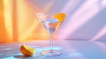 A glass of water with a slice of orange in it