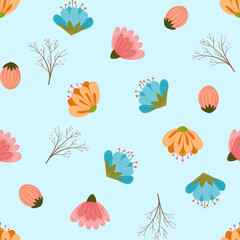Obraz premium Cute wildflower floral seamless pattern in pastel colors, featuring wildflowers, plants, nature-inspired designs. seamless floral wildflower pattern for fashion, textiles, and elegant home decor.