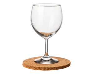 Wine glass on a cork coaster on a transparent background