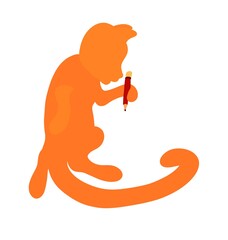 ginger cat with pencil in front paw, silhouette