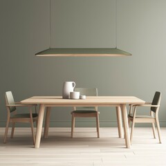 Modern Minimalist Dining Room Olive Green Walls, Rustic Wooden Table and Chairs