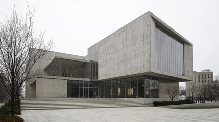 Fototapeta premium A large building with a glass facade and a concrete structure