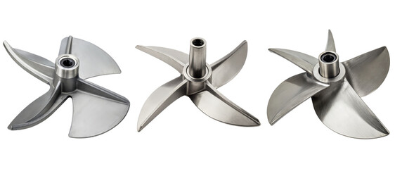 Stainless steel propellers show different designs on a transparent background