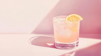 A glass of pink drink with a lemon slice in it