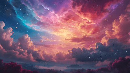 Surreal Sky Background with Vibrant Colorful Mist