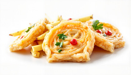 Fototapeta premium Delicious Manakish rolls on a white background, culinary delight
