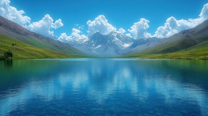 Fototapeta premium Serene mountain lake reflecting a vibrant sky (1)