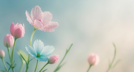 Fototapeta premium Freshness in Bloom Dewy Spring Morning on Soft Gradient Background