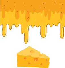 Melted Cheese and Cheese Chunk Vector. Illustration of melted cheese and intact cedar cheese, a dairy food, for the food industry that negates the experience of eating melted cheese.