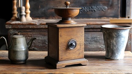 Rustic Coffee Grinder with Hand-crank for Vintage Aesthetics
