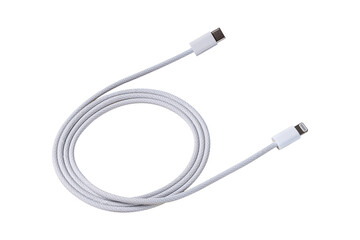 USB Type C to Lightning cable isolated on transparent background.