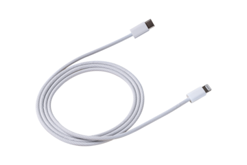 USB Type C to Lightning cable isolated on transparent background.