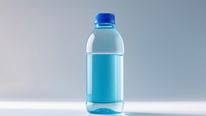 Bottle of water with a blue cap and a blue top.