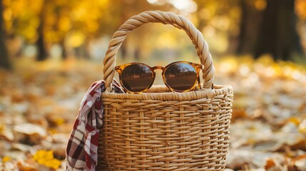 Vintage Style Sunglasses in Wicker Basket Bag