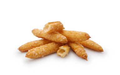 Airy cookies from choux pastry with sugar sprinkles isolated on white background