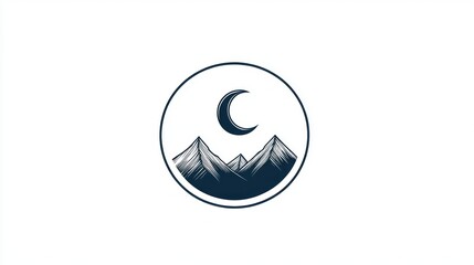 Night mountainscape moon circle design, nature logo