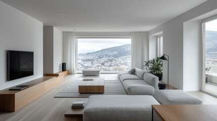 Fototapeta premium Modern apartment living room with mountain view (2)