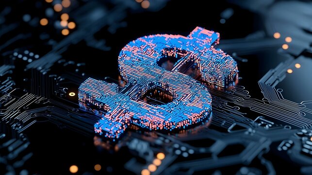 Digital Dollar Sign Symbolizing Technology and Finance Integration