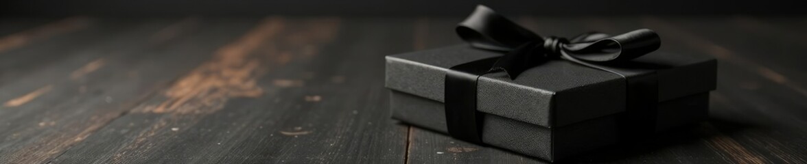 Dark wooden gift boxes with black ribbon tied neatly, gift box, black ribbon