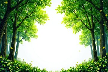 Obraz premium Dense forest leaves isolated on white background, trees, botanical, woodland