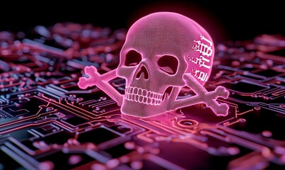 Digital Skull and Crossbones Symbolizing Danger in Technology