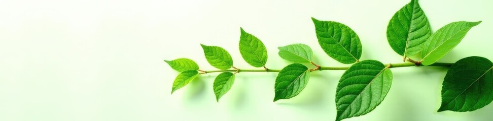 Fototapeta premium Focused green foliage isolated against white background, solitary, nature photography, nature