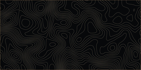 Topographic map relief texture with curved layers. line map with curvy wave. Black topographic paper texture background.
