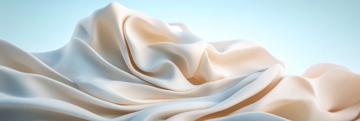 Fototapeta premium Flowing Beige White Blue Fabric Abstract Background Texture