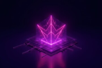 radiant neon lime-and-purple tech lattice with arranged center-left in a deep black gradient in uncluttered edges – Futuristic Digital Art