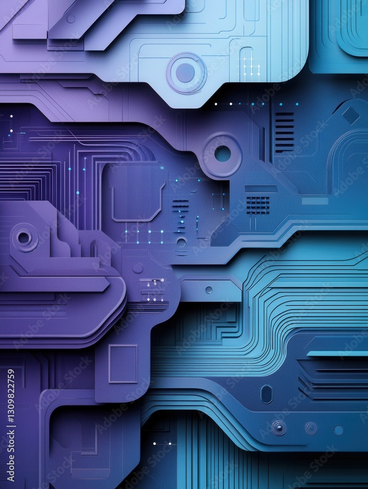 Aufkleber futuristic paper art background with abstract cut outs representing digital circuits and data flows 