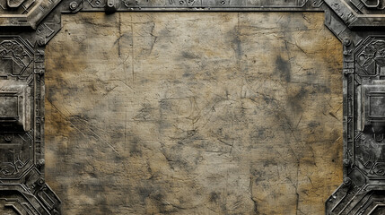 Futuristic sci fi metallic frame with weathered grunge texture background, perfect for game UI, interface, or digital design