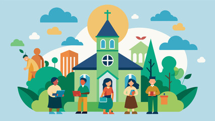 The church partners with local environmental organizations to host educational events and advocacy campaigns.. Vector illustration