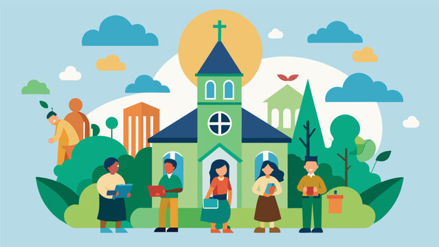 The church partners with local environmental organizations to host educational events and advocacy campaigns.. Vector illustration