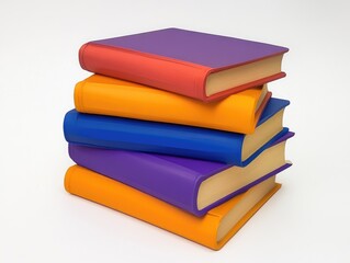 Fototapeta premium Vibrant Stack of Books: A Three-Dimensional Array in Blue, Orange, and Purple Perfect for School Environments
