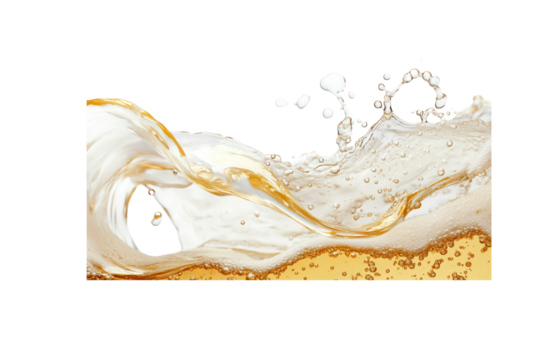 A glass being filled with beer, the liquid flowing in a gentle wave, creating an intricate frothy foam with bubbles.