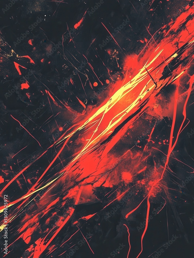 Poster dynamic expression of chaotic energy with sharp red and black strokes resembling anger and intensity