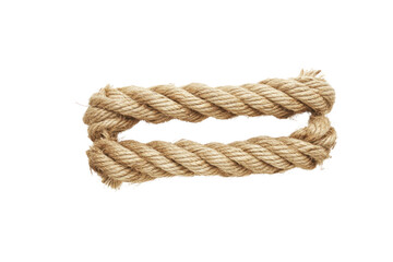 Fototapeta premium A high-resolution image of a thick rope showing clear frays and weakness at the end, with individual strands breaking away