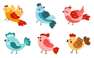 Obraz premium A set of colorful birds on a white background.