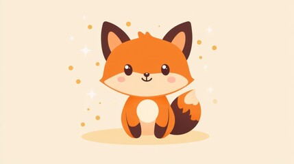 Obraz premium An adorable cartoon fox with shiny stars and dots around it