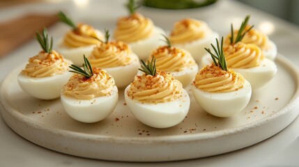 Elegant Deviled Eggs Beautifully Arranged on a Platter