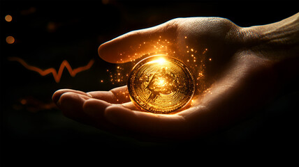 Golden Bitcoin in Hand Digital Currency Future of Finance Wealth Prosperity